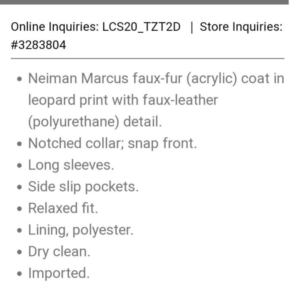 ❤️Last Chance !! Neiman Marcus  Faux-Fur Leopard Faux-Leather Trim Coat - Picture 11 of 11